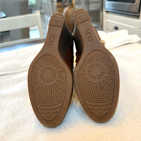 UGG Brown Leather Wedge Boots - Picture 4 of 5